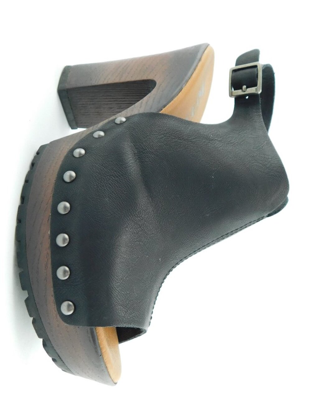KORKS Open Toe Black Studded Block Heel Buckle Sling Sandals 6 - Picture 9 of 9